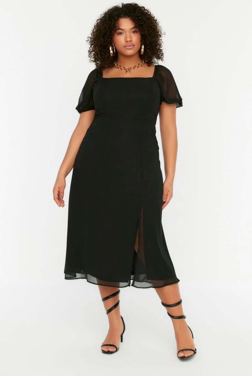 Trendyol Vrouwen Ballon Mouw Vierkante Kraag A-lijn Plus Size Jurk 6 Trendyol Vrouwen Ballon Mouw Vierkante Kraag A-lijn Plus Size Jurk - Afbeelding 6