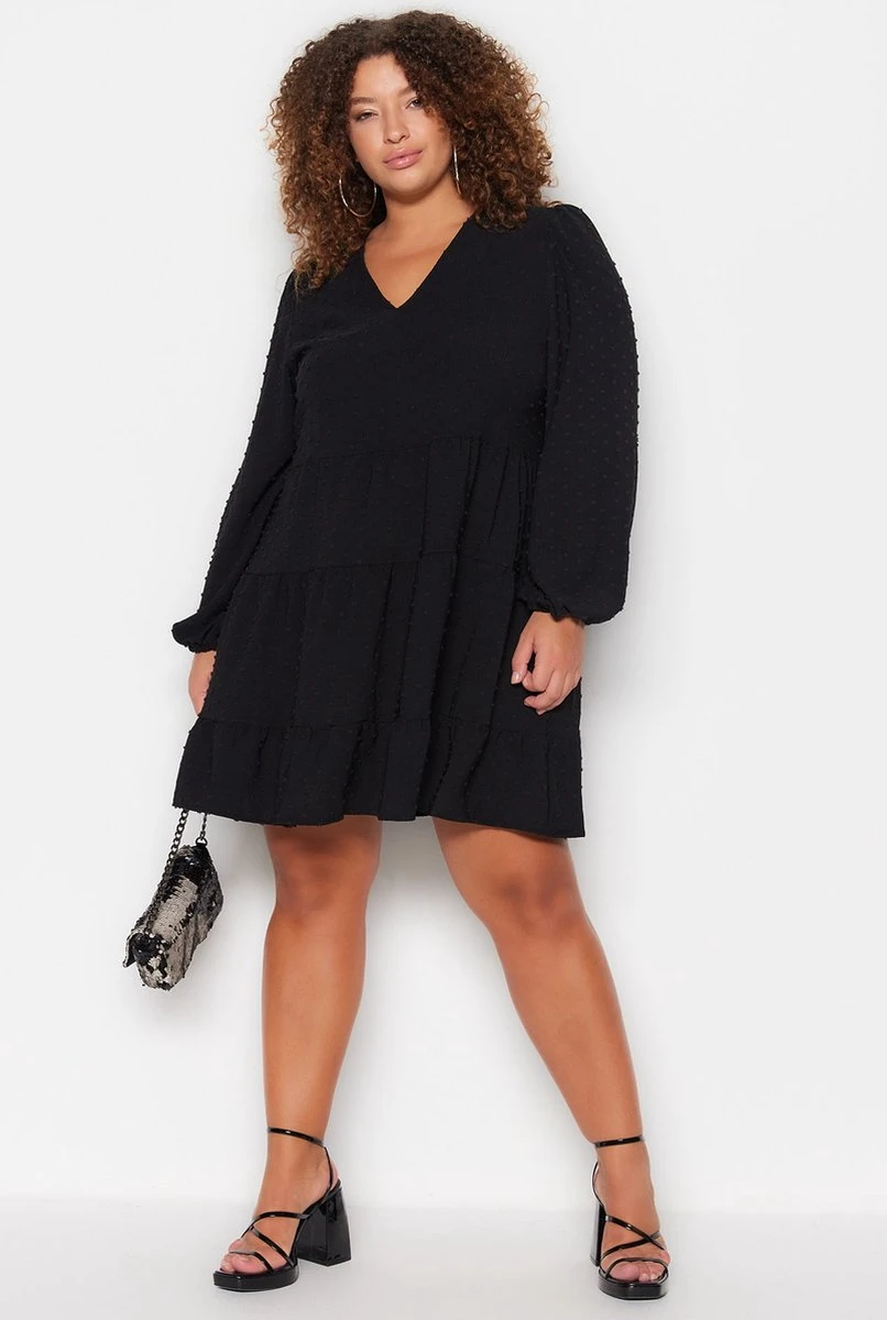 Trendyol Vrouwen Ballon Mouw V-hals Verschuiving Grote Maten Jurk 6 Trendyol Vrouwen Ballon Mouw V-hals Verschuiving Grote Maten Jurk - Afbeelding 6