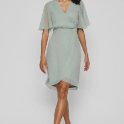 Vila Jurk Virilla V-neck 2/4 Short Dress/bm/d 14083771 Green Milieu Dames Maat - 40 -Trendy Meid Verkoop 809x1200 16