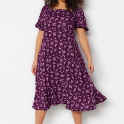 Trendyol Vrouwen Gepofte/ruche Mouw Vierkante Kraag A-lijn Grote Maten Jurk -Trendy Meid Verkoop 813x1200 10