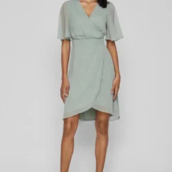 Vila Jurk Virilla V-neck 2/4 Short Dress/bm/d 14083771 Green Milieu Dames Maat - 40 -Trendy Meid Verkoop 815x1200 10
