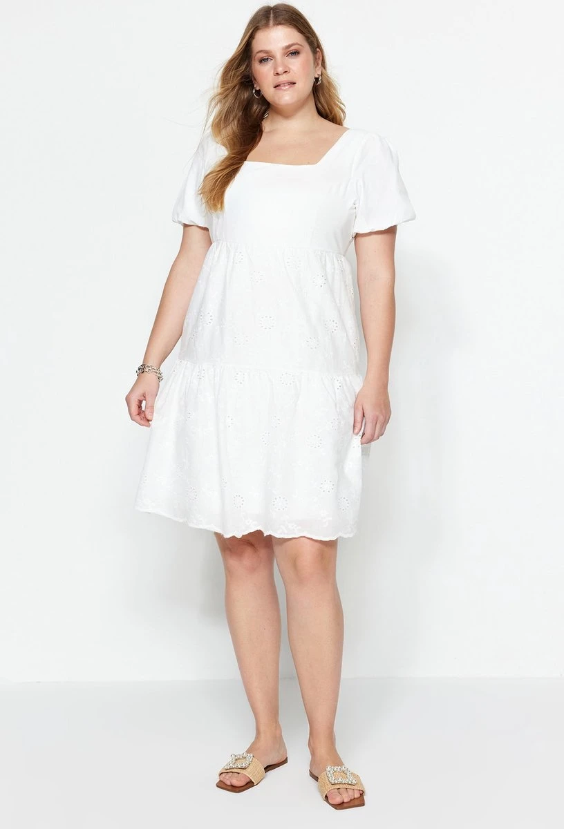 Trendyol Vrouwen Ballon Mouw Vierkante Kraag Schaatser Grote Maten Jurk 1 Trendyol Vrouwen Ballon Mouw Vierkante Kraag Schaatser Grote Maten Jurk