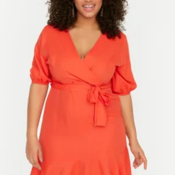 Trendyol Vrouwen Standaard Mouw V-hals Omslag Plus Size Jurk -Trendy Meid Verkoop 817x1200 3