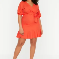 Trendyol Vrouwen Standaard Mouw V-hals Omslag Plus Size Jurk -Trendy Meid Verkoop 817x1200 4