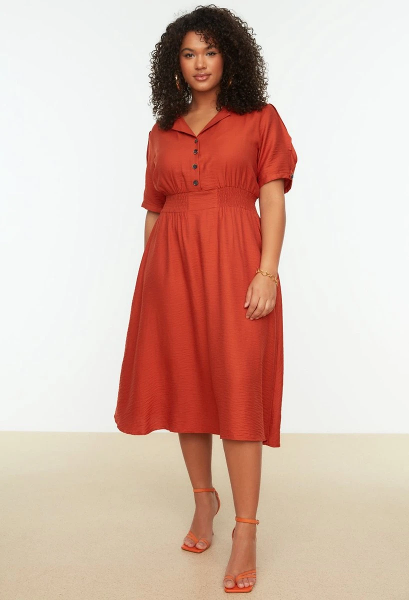 Trendyol Vrouwen Standaard Mouw Kraag A-lijn Plus Size Jurk 8 Trendyol Vrouwen Standaard Mouw Kraag A-lijn Plus Size Jurk - Afbeelding 8