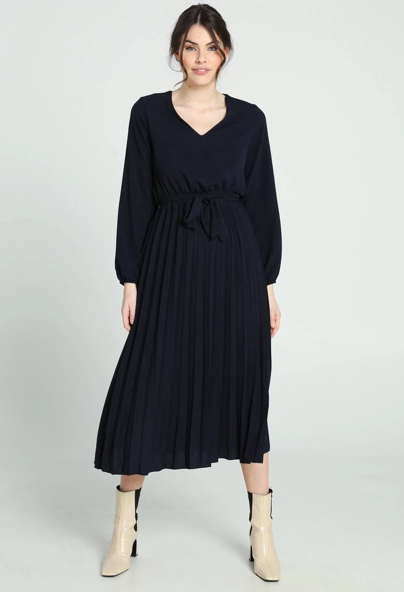 Cassis Lange, Effen Plisséjurk Met Riem 5 Cassis Lange, Effen Plisséjurk Met Riem - Afbeelding 5