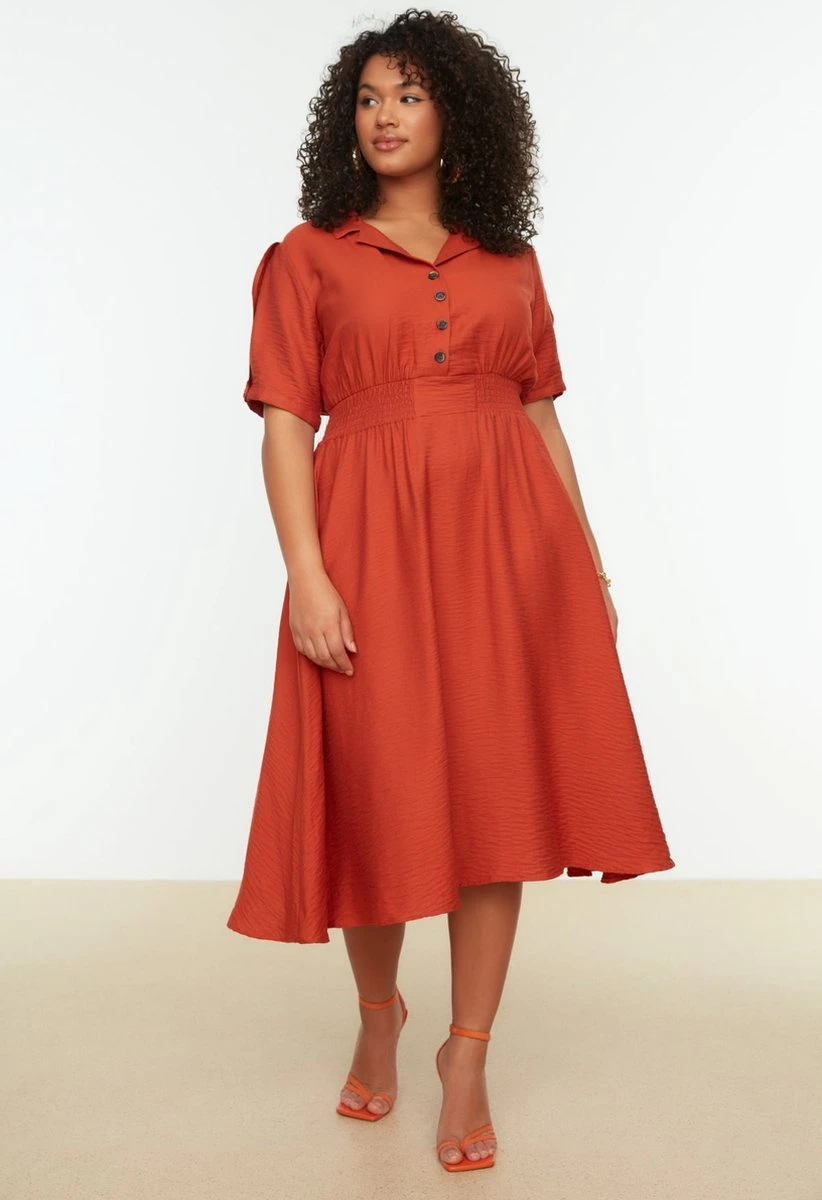 Trendyol Vrouwen Standaard Mouw Kraag A-lijn Plus Size Jurk 9 Trendyol Vrouwen Standaard Mouw Kraag A-lijn Plus Size Jurk - Afbeelding 9