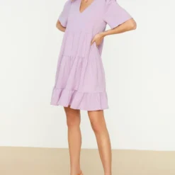 Trendyol Vrouwen Standaard Mouw V-hals Verschuiving Jurk -Trendy Meid Verkoop 822x1200 6