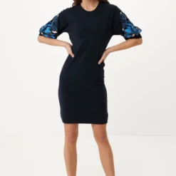 Mexx Gebreide Jurk With Embroidered Sleeves Dames - Navy - Maat XXL