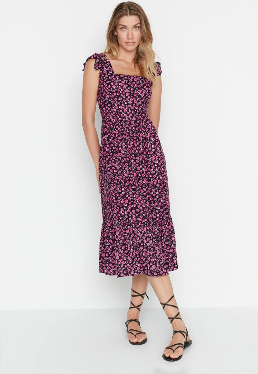 Trendyol Vrouwen Gepofte/ruche Mouw Vierkante Kraag A-lijn Jurk 8 Trendyol Vrouwen Gepofte/ruche Mouw Vierkante Kraag A-lijn Jurk - Afbeelding 8