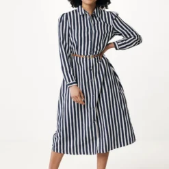 Mexx Striped Maxi Jurk With Lange Mouwens Dames - Navy - Maat XL