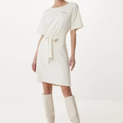 Mexx Knotted Short Sleeve Jurk Dames - Off White - Maat L