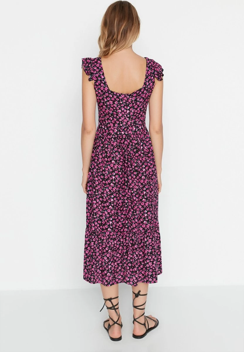 Trendyol Vrouwen Gepofte/ruche Mouw Vierkante Kraag A-lijn Jurk 5 Trendyol Vrouwen Gepofte/ruche Mouw Vierkante Kraag A-lijn Jurk - Afbeelding 5