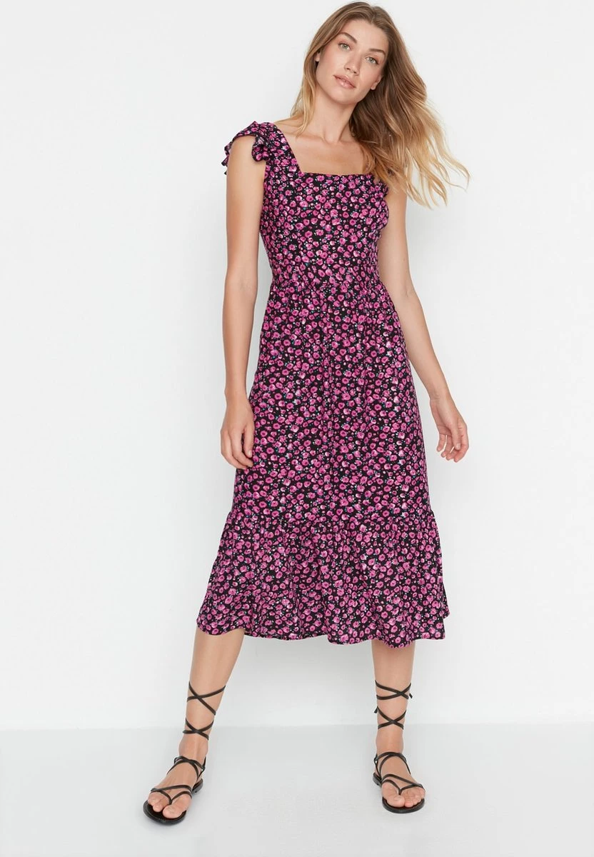 Trendyol Vrouwen Gepofte/ruche Mouw Vierkante Kraag A-lijn Jurk 7 Trendyol Vrouwen Gepofte/ruche Mouw Vierkante Kraag A-lijn Jurk - Afbeelding 7