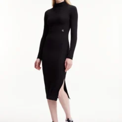 Calvin Klein Shiny Rib High Neck Dress Jurken Dames - Rok - Jurk - Zwart - Maat S -Trendy Meid Verkoop 832x1200 8