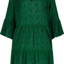 Beachlife Green Embroid Dames Jurk - Maat S/M