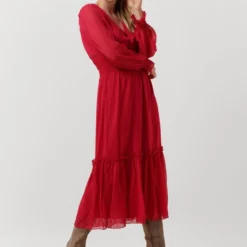 Na-kd Smocked Detail Ankle Dress Jurken Dames - Kleedje - Rok - Jurk - Rood - Maat 34