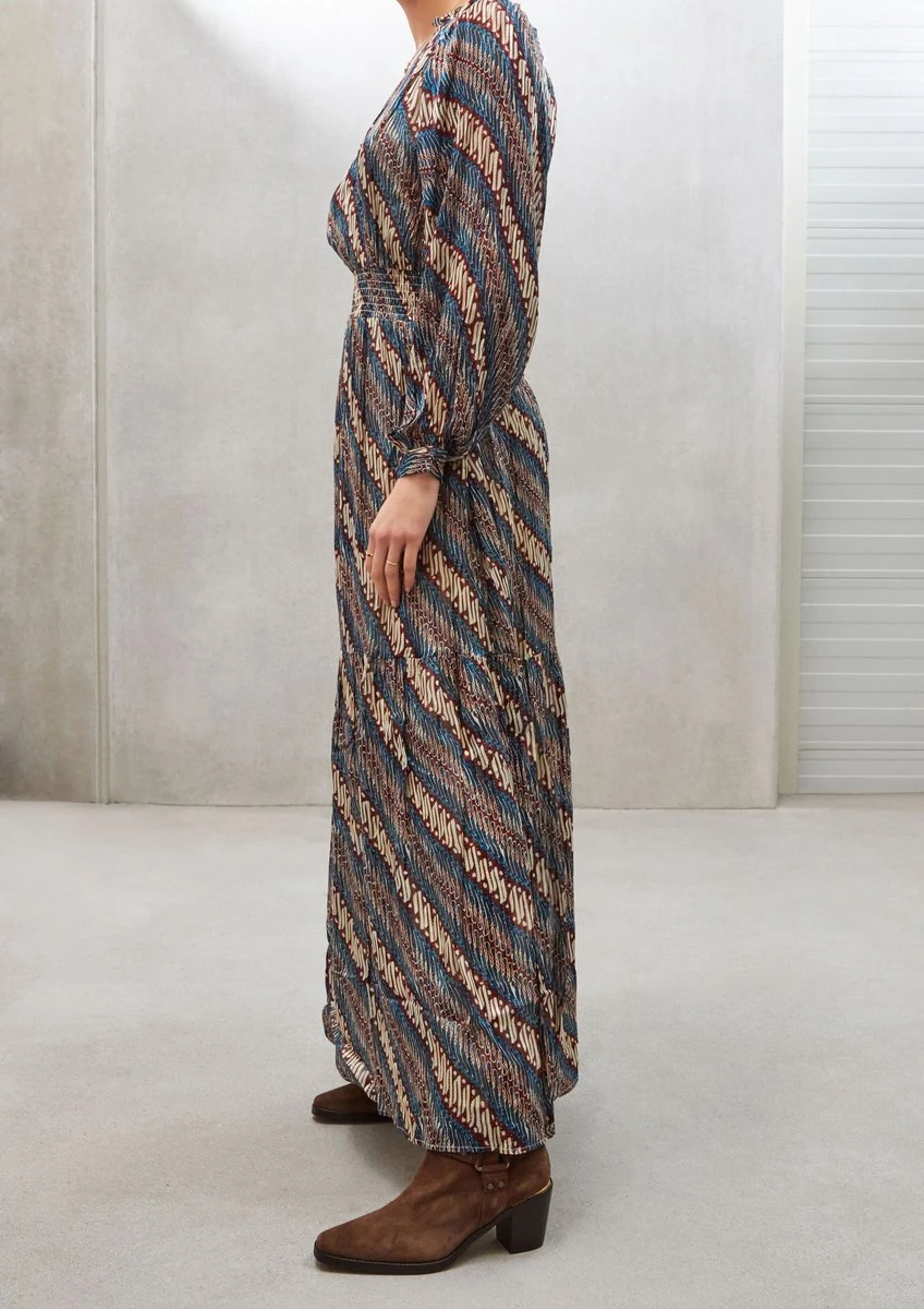 Ibana Dames Jurk / Dames Kleding - Donna Print Lurex - Blauw Combi - Maat 36 3 Ibana Dames Jurk / Dames Kleding - Donna Print Lurex - Blauw Combi - Maat 36 - Afbeelding 3