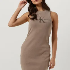 Calvin Klein Ineral Dye Rib Tank Dress Jurken Dames - Rok - Jurk - Taupe - Maat M