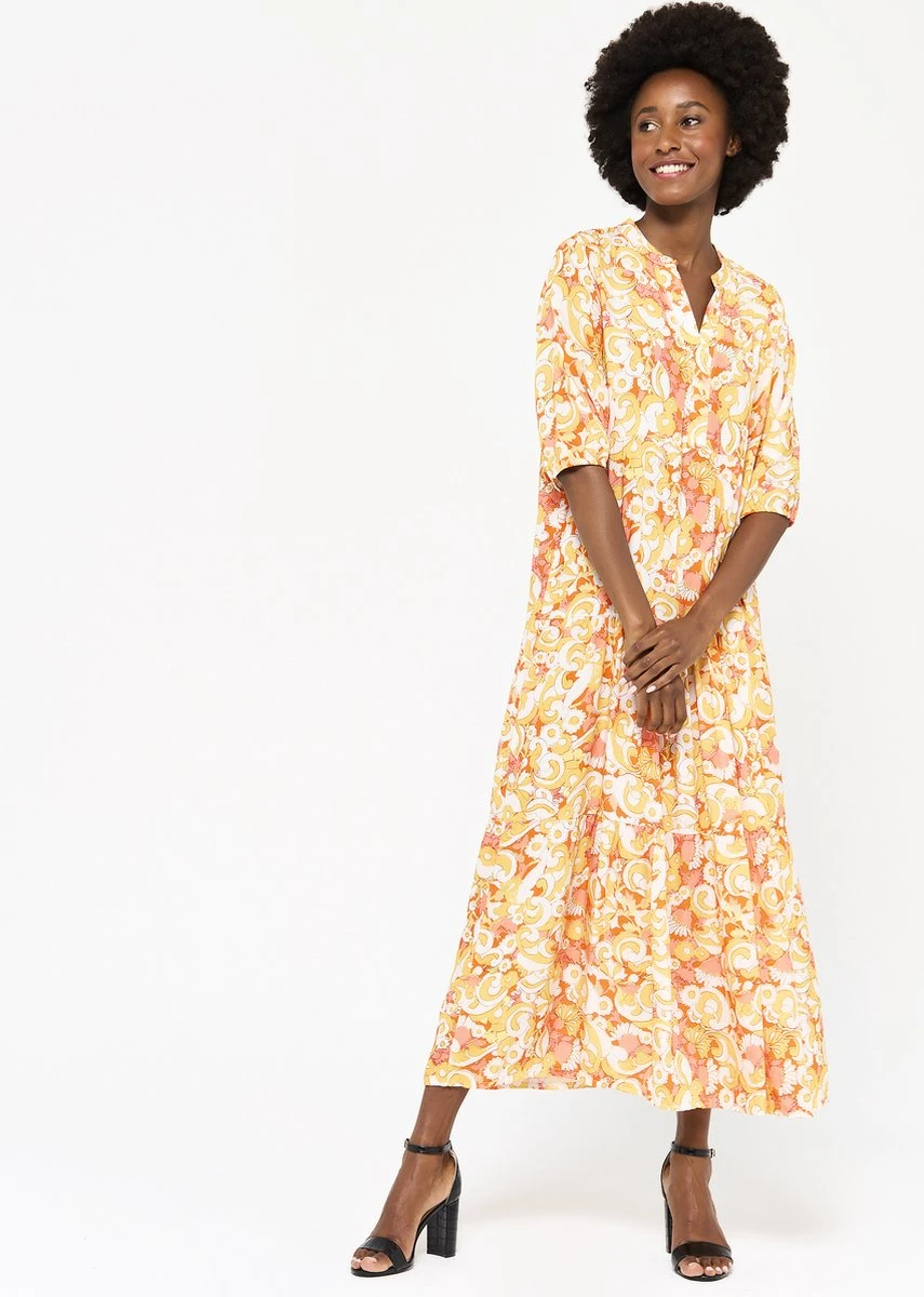 LOLALIZA Maxi-jurk Met Retroprint - Oranje - Maat 38 2 LOLALIZA Maxi-jurk Met Retroprint - Oranje - Maat 38 - Afbeelding 2