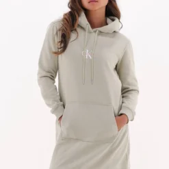 Calvin Klein Monogram Hoodie Dress Jurken Dames - Rok - Jurk - Beige - Maat S