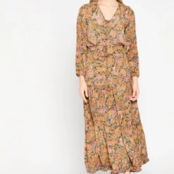 LOLALIZA Maxi-jurk Met Print - Khaki - Maat XL