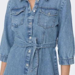 Only Jurk Onlhelle Harlow Ss Belted Dnm Dress 15269104 Medium Blue Demin Dames Maat - S -Trendy Meid Verkoop 876x1200