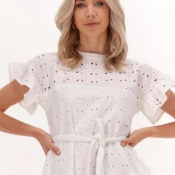 Colourful Rebel Jagger Broodrie Anglaise Jurk Wit Dames - A-lijn - Katoen - M -Trendy Meid Verkoop 893x1200 3