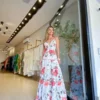 Merkloos MKL - Dames Jurk Lange Zomerjurk - Braziliaanse Mode, - Lente/ Zomer - Kleur Roze Met Bloemen - Elegant Vrolijke Jurk - Vintage - Maxi Jurk - Maat: S/M