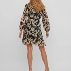 VILA VIRINA KIT L/S SHORT WRAP KNEE DRESS/SU Dames Jurk - Maat 38 -Trendy Meid Verkoop 935x1200